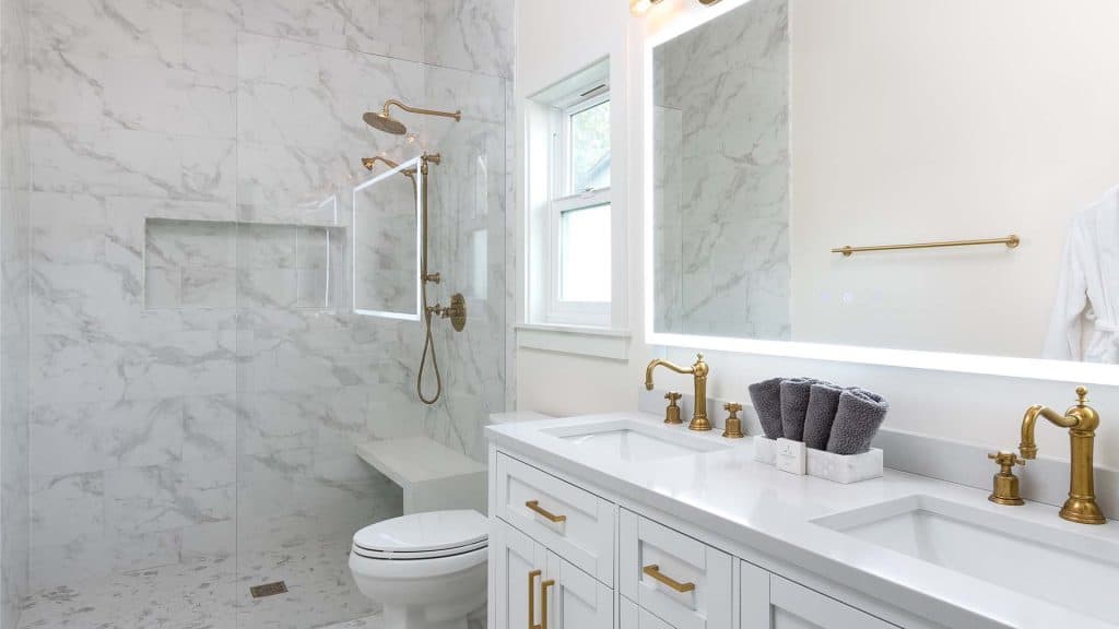 Bathroom Remodel With Marble Tile Shower