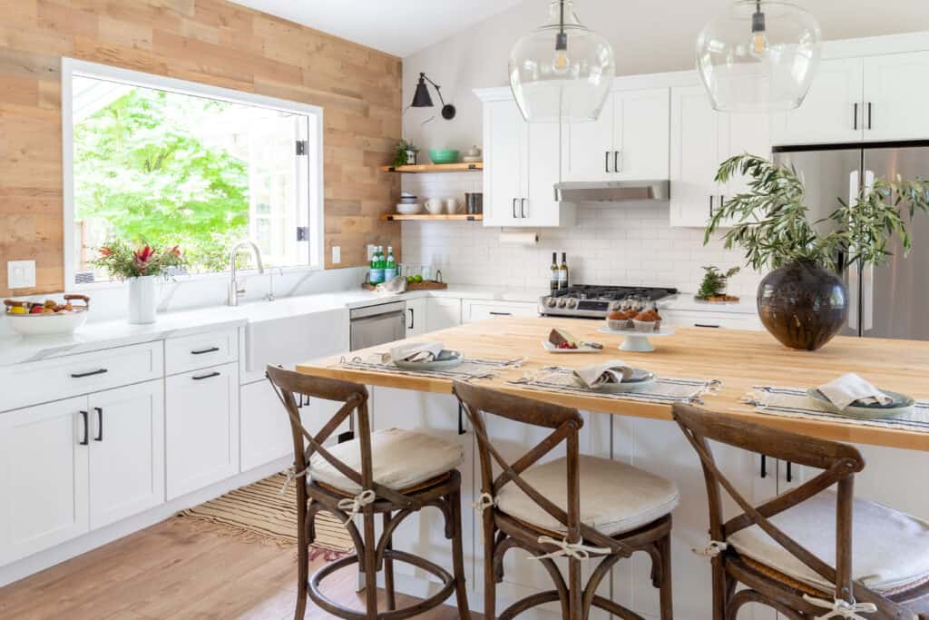 Kitchen Remodeling with Wood Countertop Island