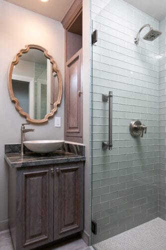 Goleta Bathroom Remodeling Blue Green Glass Shower Vanity
