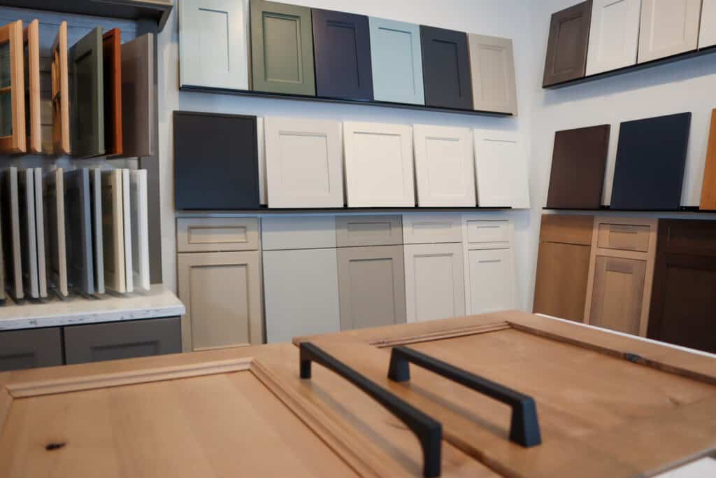 Cabinet selections at Elite Home Services Showroom in Santa Barbara